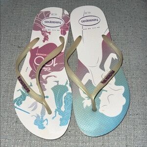 Havaianas Women’s Sandals – Cream Straps with Pink and Teal Printed Footbed